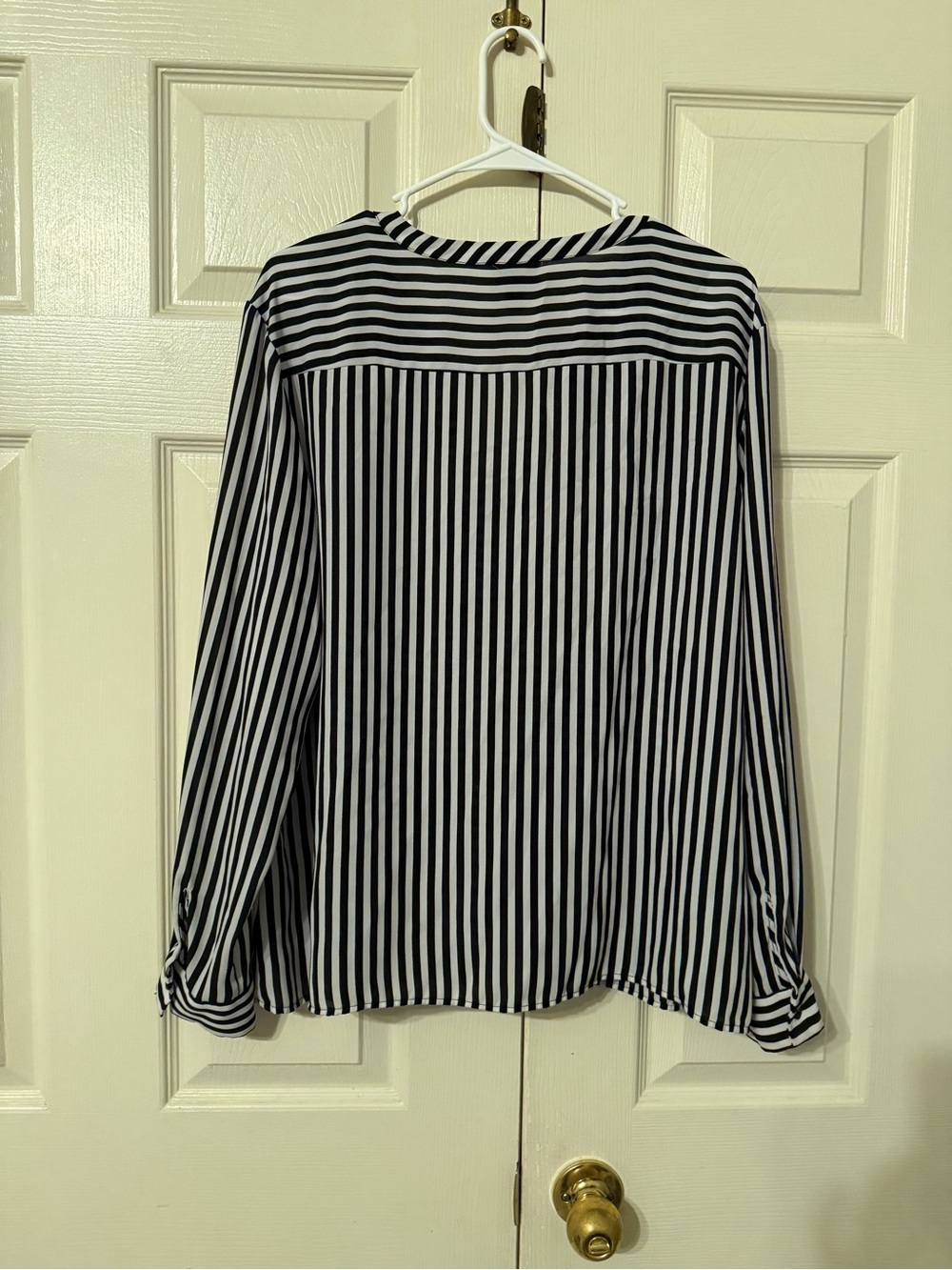 Worthington Black and White Striped V-Neck Blouse - Picture 3 of 4